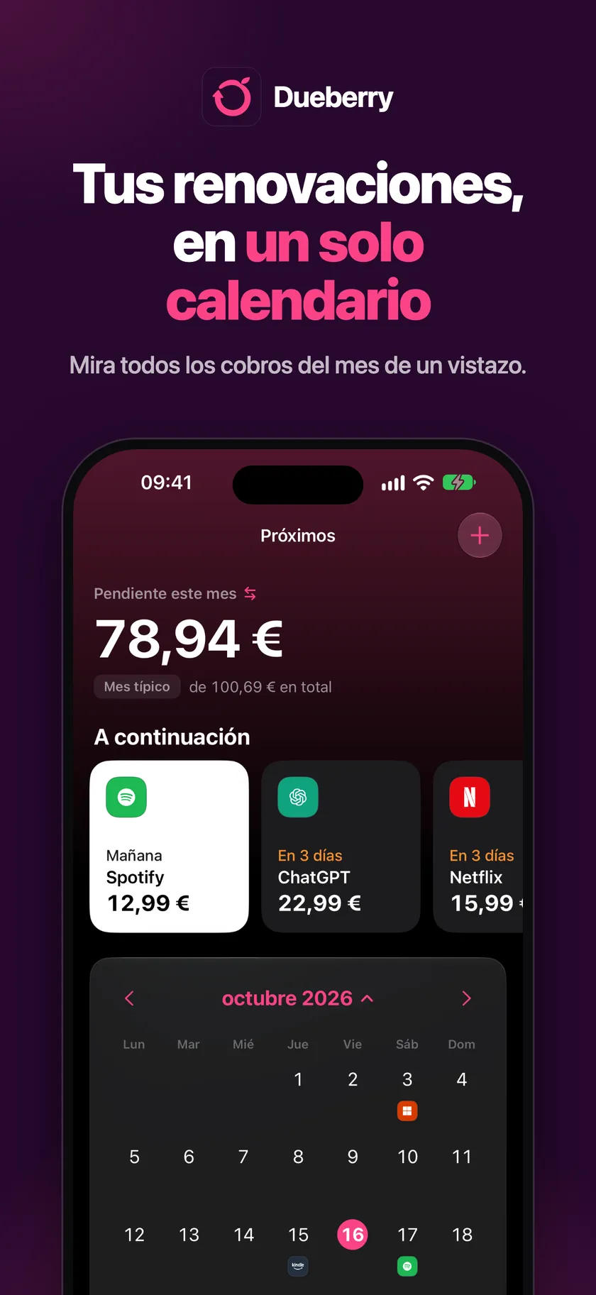 Calendario con todas las renovaciones del mes