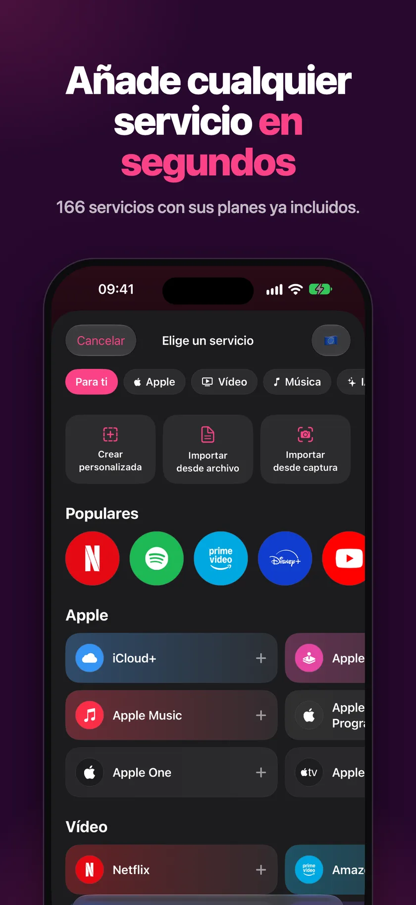 Catálogo de servicios con sus planes