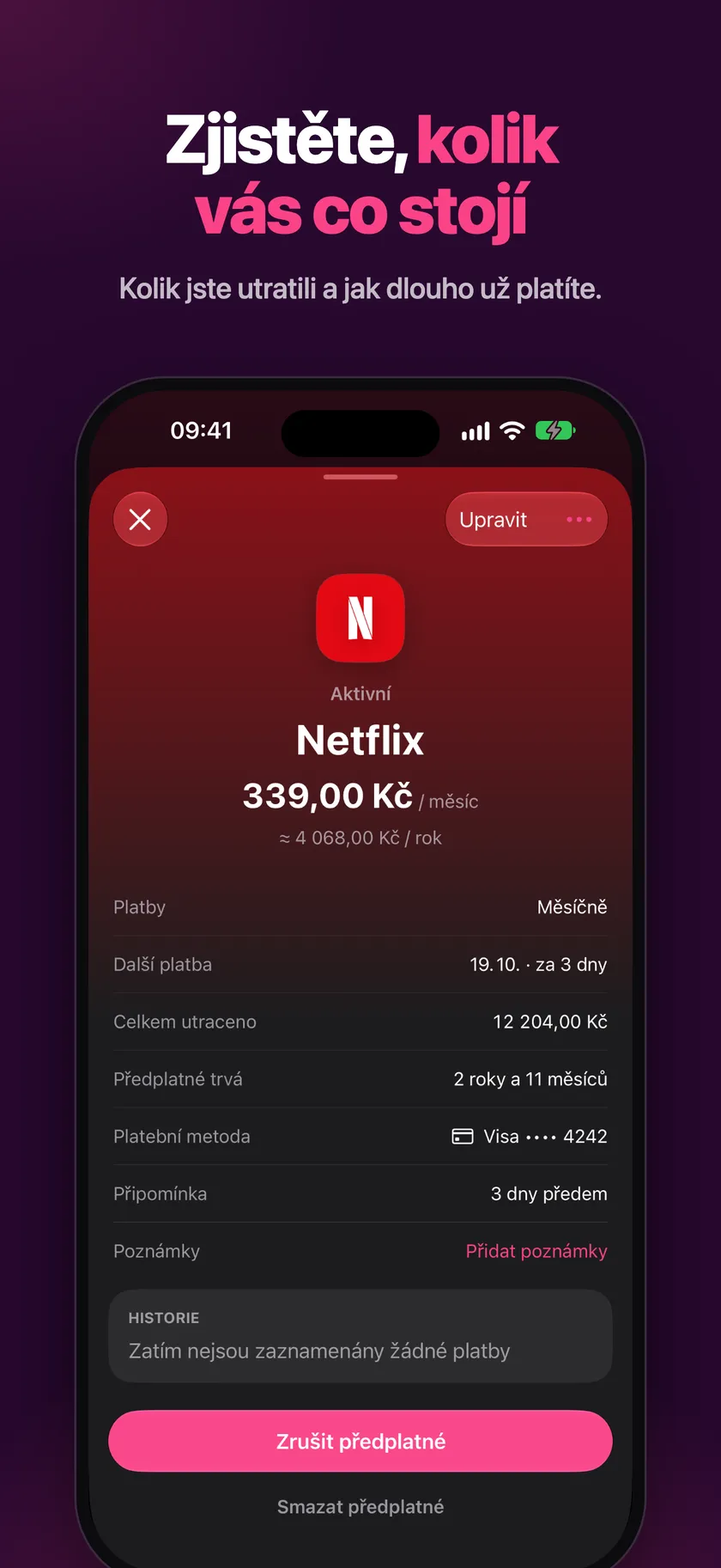 Detail předplatného s celkovou útratou