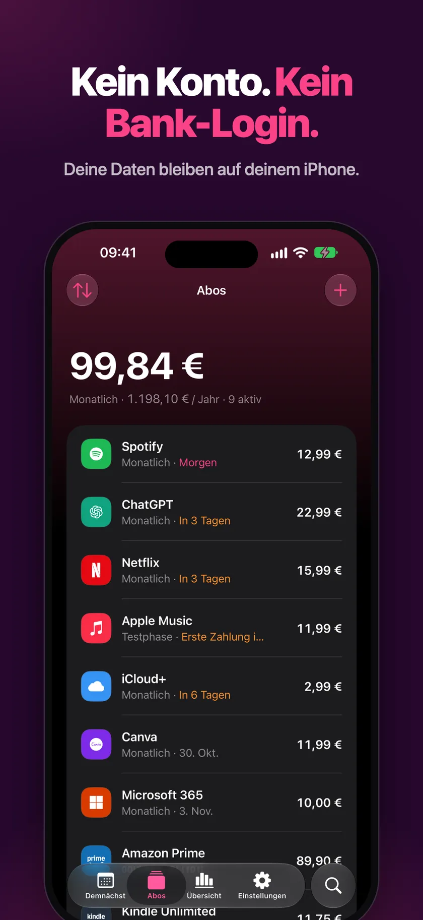 Datenschutz: kein Konto und kein Bank-Login